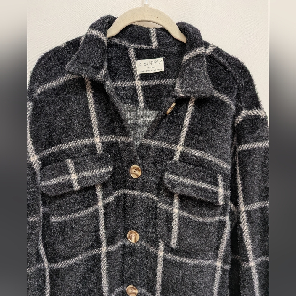 Z Supply Black White Plaid Tucker Shirt Jacket Relaxed Fit Size XS - Picture 6 of 15